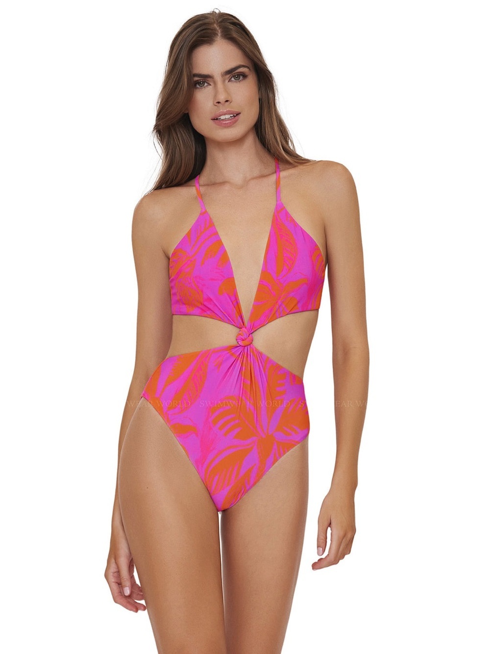 PQ Swim Knot Cutout One Piece Swimsuit Hawaiian Print NWT Size M $154 Retail